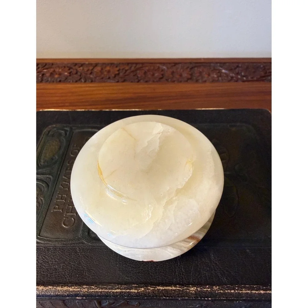 Vintage‎ Onyx Jewelry Box - Small Round Stone Trinket Box